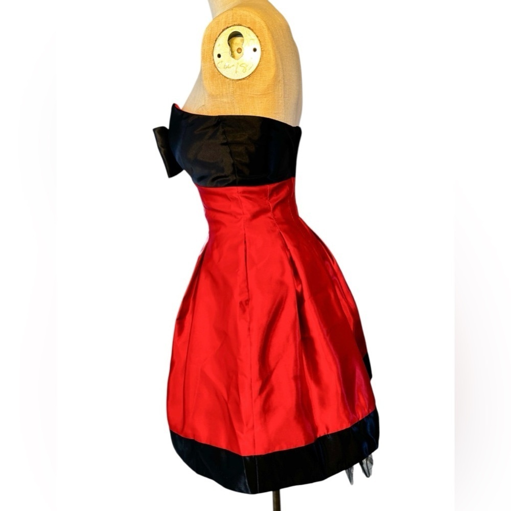 Jessica McClintock Gunne Sax Vtg Cherry Red 90’s Taffeta Strapless Dress Sz 3 - Picture 2 of 11